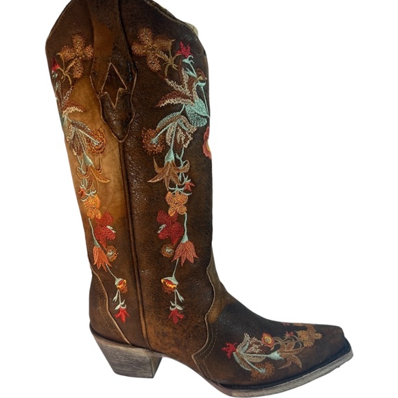 Corral LD Chocolate lamb floral embroidery SZ 8 Leather handcrafted Boots NIB G3 - Picture 3 of 10